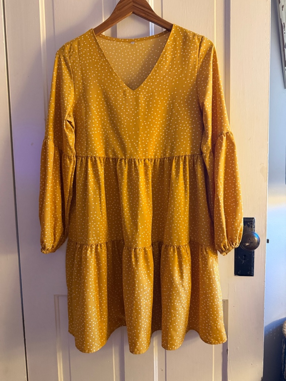 3/$25 Mustard Yellow Polka Dot V-Neck Tiered Dress - Unknown Brand